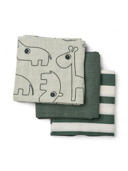 Done By Deer - harsoliina 3-pack 70x70 - Deer friends Green