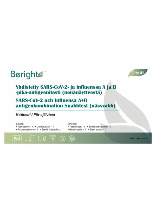 Beright Korona- ja Influenssatesti 3-in-1 – SARS-CoV-2 + Influenssa A & B Kotitesti 1 kpl