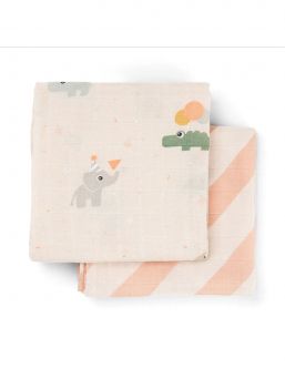 Done by Deer Burp Cloth 2-Pack Celebration – Harsoliina vauvalle, pehmeä puuvillaharsosetti 65x65 cm