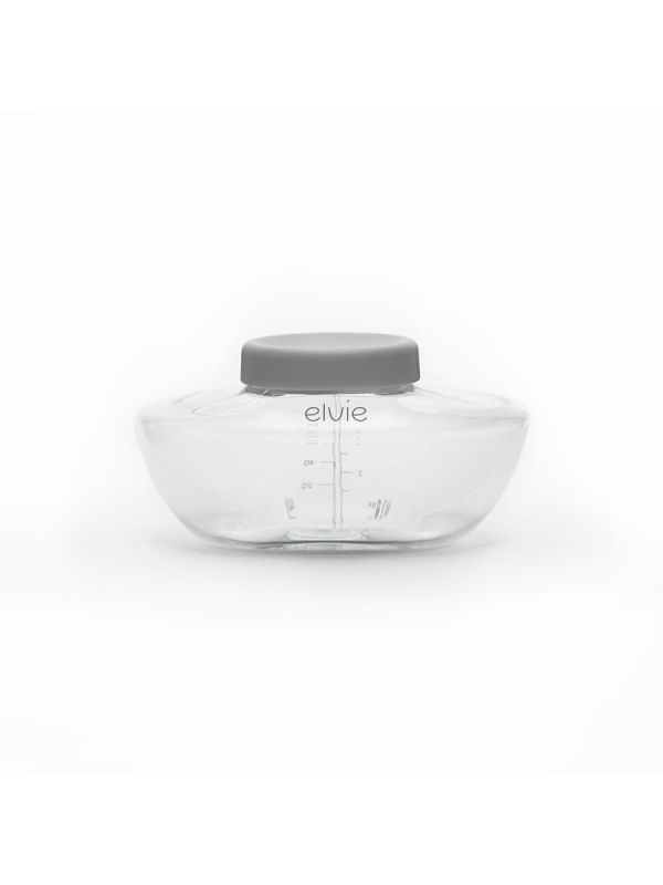 Uudelleenkäytettävät, BPA -vapaat Elvie rintapumpun pullot (150 ml) rintamaidon keräämiseen ja säilyttämiseen.