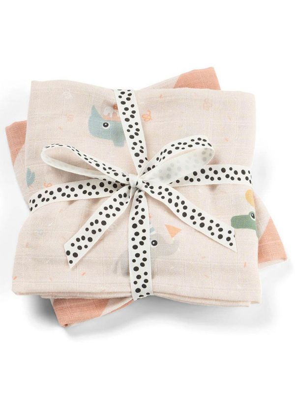Done by Deer Burp Cloth 2-Pack Celebration – Harsoliina vauvalle, pehmeä puuvillaharsosetti 65x65 cm