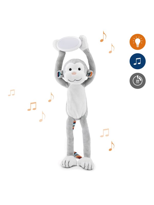 Zazu Max apina pehmolelu, joka toimii yövalona ja soittaa musiikkia. Valo sammuu automaattisesti ja lapsi saa valon helposti uudelleen itse päälle. Helpottaa ja rauhoittaa lapsen nukkumaanmenoa.