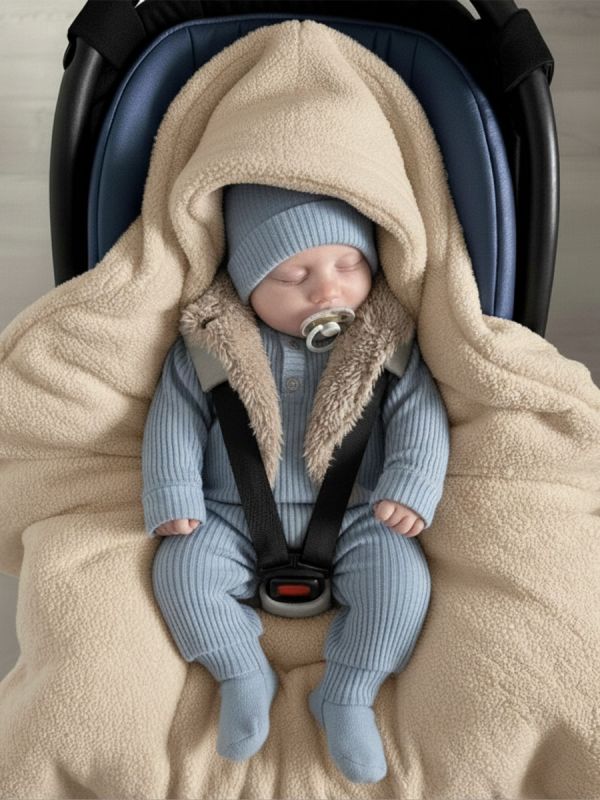 Lämmin boucle turvakaukalon viltti – beige