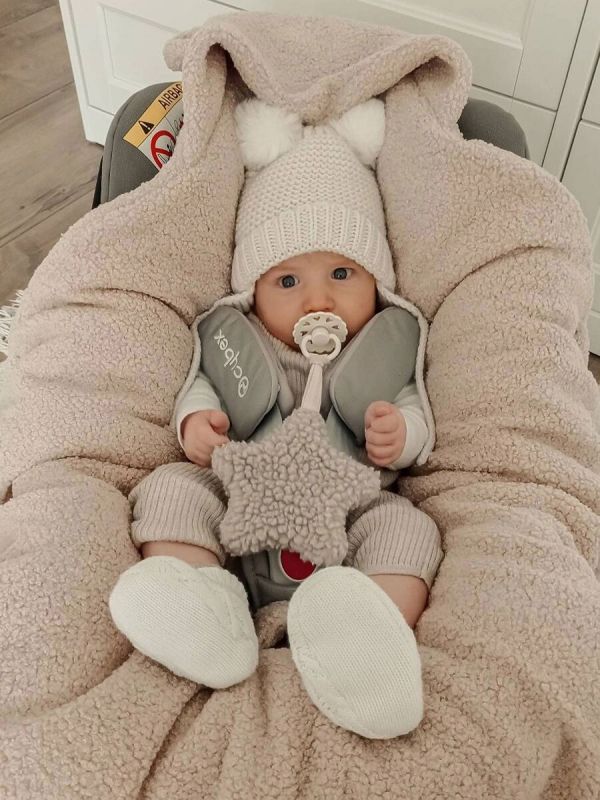 Lämmin nallenkorva boucle turvakaukalon viltti – beige