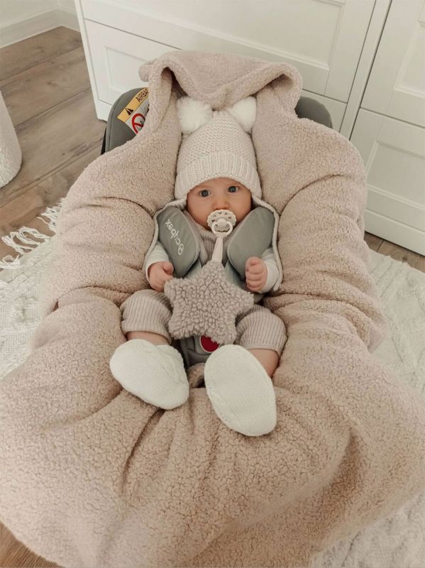 Lämmin nallenkorva boucle turvakaukalon viltti – beige