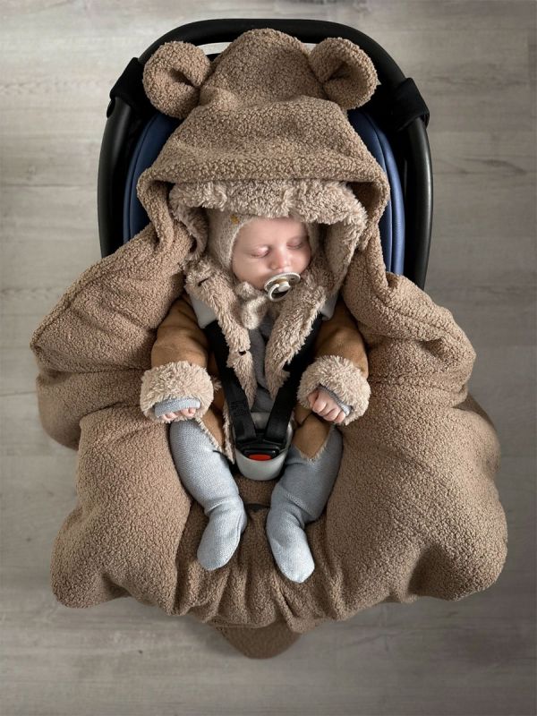 Lämmin nallenkorva boucle turvakaukalon viltti – brown