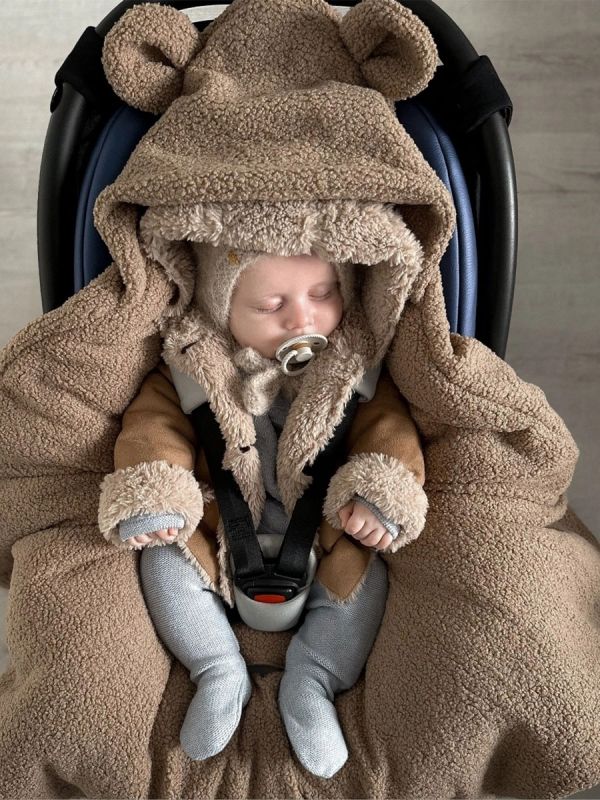 Lämmin nallenkorva boucle turvakaukalon viltti – brown