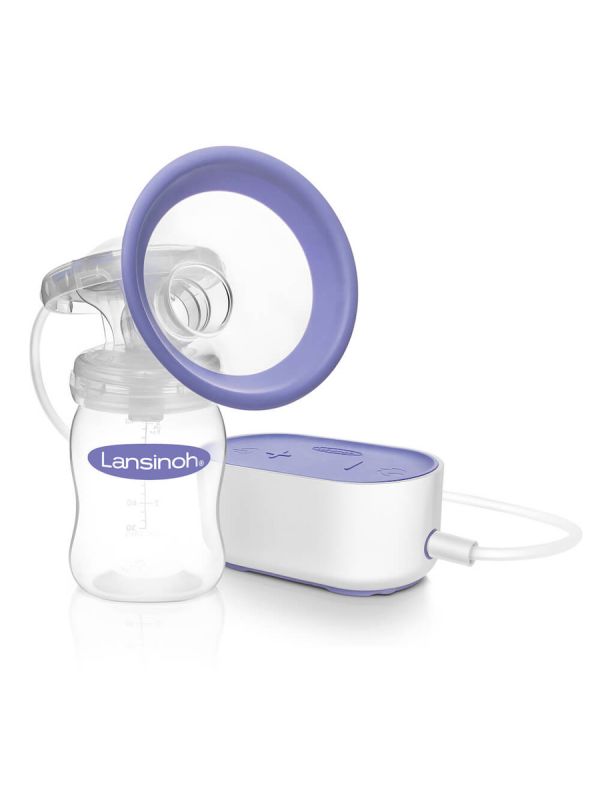 Lansinoh Single sähkökäyttöinen rintapumppu. Tehokas pumppaus jäljittelee vauvan luonnollista imemistä. Herutustoiminto ja säädettävä imuteho.