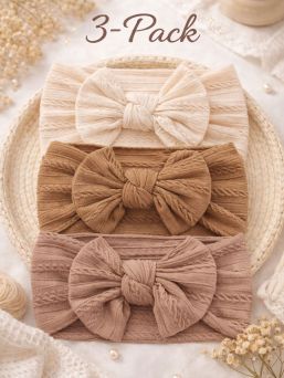 Leveä rusettipanta vauvalle 3-pack, natural