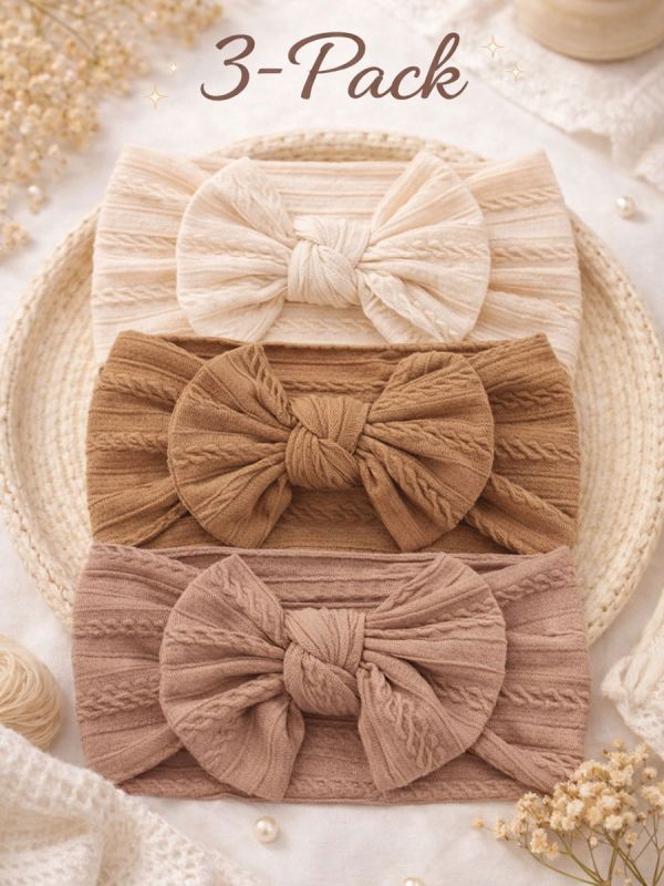 Leveä rusettipanta vauvalle 3-pack, natural