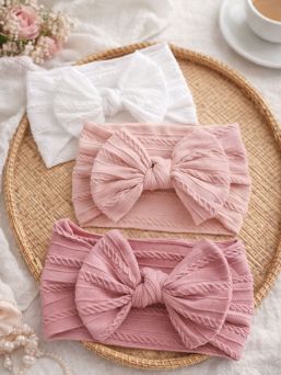 Leveä rusettipanta vauvalle 3-pack, pink white