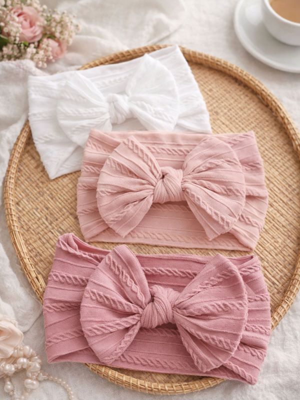Leveä rusettipanta vauvalle 3-pack, pink white