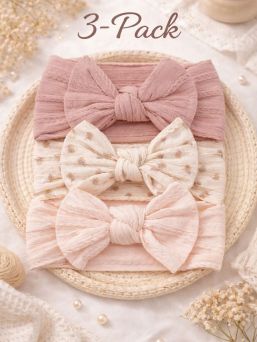 Leveä rusettipanta vauvalle 3-pack, roses
