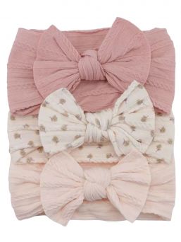 Leveä rusettipanta vauvalle 3-pack, roses