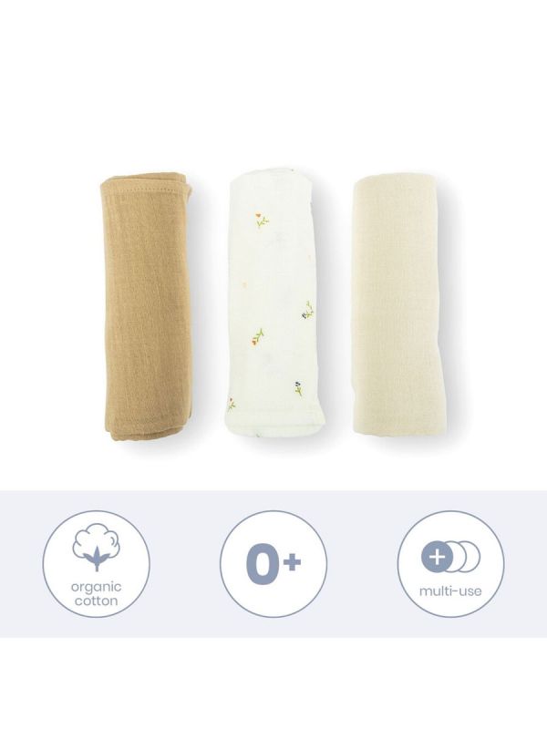 Luomupuuvillainen harso 3-Pack, cream | DOOMOO