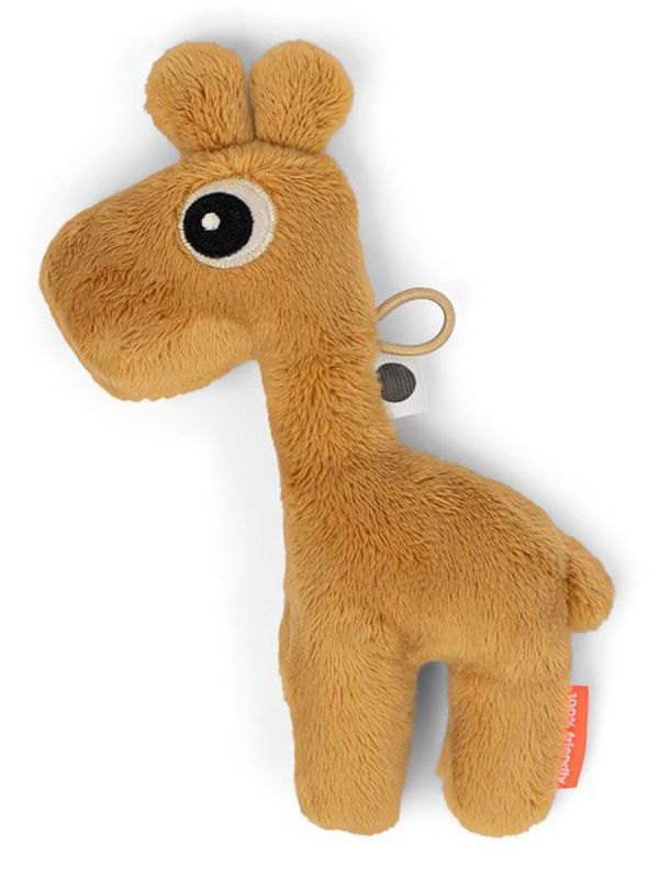 Pehmeä Done By Deer eläinhelistin pitää helistin ääntä kun vauva liikuttaa helistintä pienin sormin. Materiaali on turvallista, joten helistintä voi myös purra jos vauvan ikeniä kutittaa.