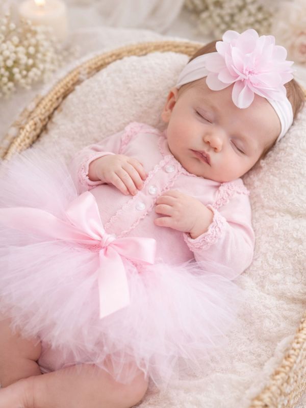 Tutu + hiuspanta kukka, vaaleanpunainen