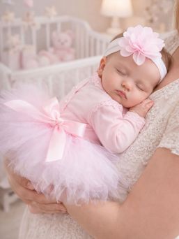 Tutu + hiuspanta kukka, vaaleanpunainen