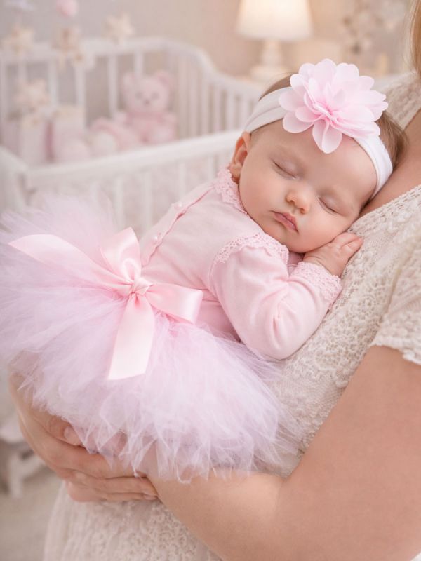 Tutu + hiuspanta kukka, vaaleanpunainen