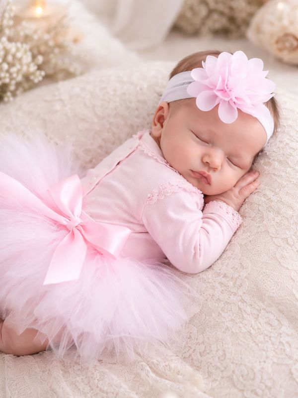 Tutu + hiuspanta kukka, vaaleanpunainen