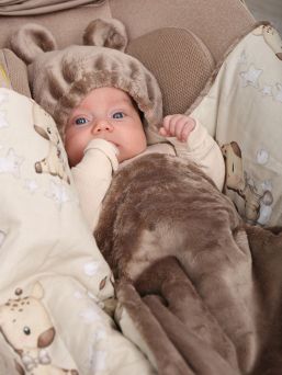 Vauvan turvakaukalon lämpöpussi – Beige velvet and giraffes