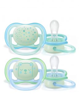 Philips Avent Night Ultra Air pimeässä hohtava yötutti on suunniteltu vauvoille siten, että yötutti ei hankaa lapsen suupielen ihoa ja vähentää näin ihoärsytystä. Tutin suojuksessa on neljä suurta ilma-aukkoa, jotka takaavat, että vauvan iho pysyy mahdollisimman kuivana.