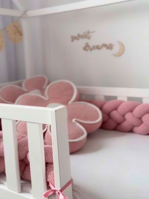 Bouclé Palmikko reunasuoja pinnasänkyyn ja juniorisänkyyn - Pink