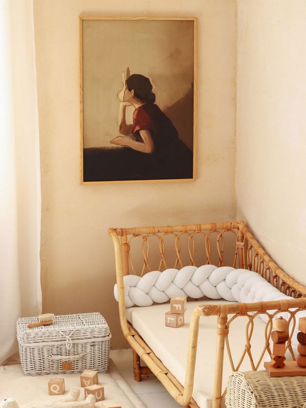 Pinnasängyn palmikko reunapehmuste – käsintehty, Velvet White