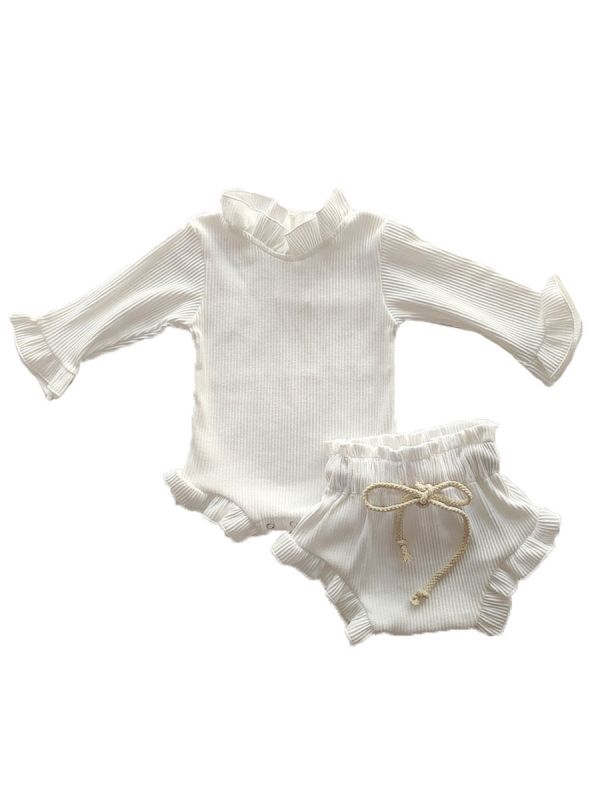 Ruffle vauvan body set Rib White