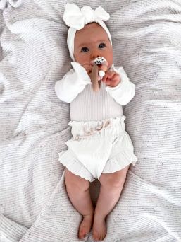 Ruffle vauvan body set Rib White