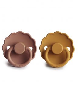 FRIGG Daisy 2-pack vauvan tutti, Honey Gold/Rose Gold. Tanskalaiset FRIGG silikonitutit on muotoiltu anatomisesti.