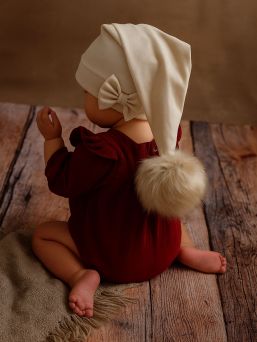 Tonttulakki lapselle – Vanilja | puuvillainen tonttulakki rusetilla tai ilman