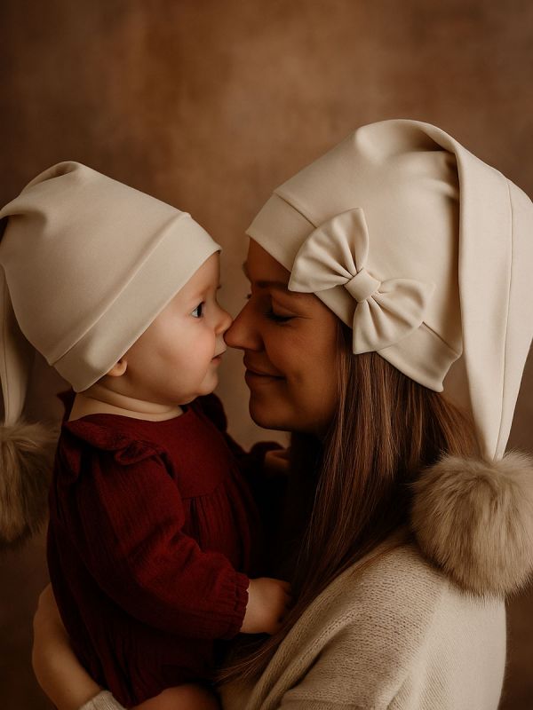 Tonttulakki lapselle – Vanilja | puuvillainen tonttulakki rusetilla tai ilman