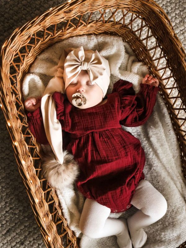 Tonttulakki lapselle – Vanilja | puuvillainen tonttulakki rusetilla tai ilman